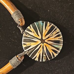 BOHO Wooden, Twine, Resin & Abalone 18" Necklace